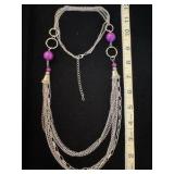 Long chain necklaces with blue, gray, purple accents