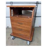 Medical Wooden Rolling Equipment Cart Cabinet w/3 Drawers + Pull Out Work Trays Smooth Casters Great For holding monitors, machines, cords & supplies