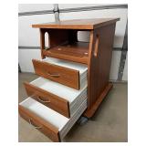 Medical Wooden Rolling Equipment Cart Cabinet w/3 Drawers + Pull Out Work Trays Smooth Casters Great For holding monitors, machines, cords & supplies