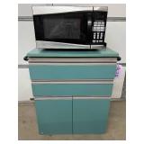 MSRP $1,500 MOBILE 2 DRAWER CABINET WORKSTATION w/HAMILTON BEACH 900W MICROWAVE FOR SHOP, OFFICE OR BREAKROOM