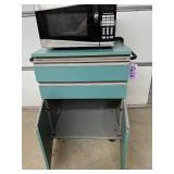 MSRP $1,500 MOBILE 2 DRAWER CABINET WORKSTATION w/HAMILTON BEACH 900W MICROWAVE FOR SHOP, OFFICE OR BREAKROOM