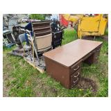 Office Desk (Has Feet) and Chairs, Including Metal Desk and Assorted Chairs