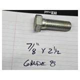 Lot of Approximately 80 Grade 8 Hex Head Bolts - 7/8" x 2-1/2"