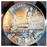 Matte 2022-P Damstra Hand Signed PCGS MS70 US Marine Corps Silver Coin, 1 of 229, 2.5 oz .999
