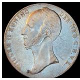 1845 Netherlands Silver 2 1/2 Gulden, Scarcer Variety, Original Surfaces, VF