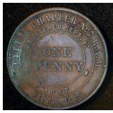 Peoria, IL Masonic R.A.M. Chapter Number 7 One Penny Token, Original Surfaces