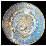AU+/BU 1965 Mexico Un Peso, + (2) Circulated, Lowest Mintage in the Series, Blazing Luster