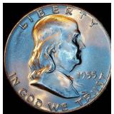 Key Date Uncirculated 1955-P Franklin Half Dollar, Blazing Original Luster, Original Bank Roll
