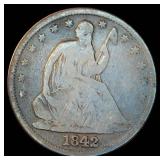 1842-P Medium Date Seated Liberty Half Dollar, G+/VG, details