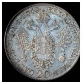 XF+ 1848-A Austria Silver 20 Kreuzer, Some Luster Remains, details