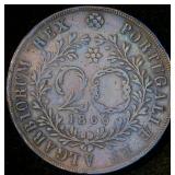 XF/XF+ 1866 Azores (Portugal) 20 Reis, Original Surfaces, Low Mintage