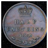 XF+ 1844 Ceylon Half Farthing, Filled Die, Red/Brown, Original Surfaces