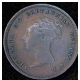 XF+ 1844 Ceylon Half Farthing, Filled Die, Red/Brown, Original Surfaces