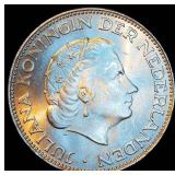 Uncirculated 1964 Netherlands Silver 2 1/2 Gulden, Frosty w/Full Luster, Spectacular Coin