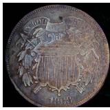 Better Date 1868 2 Cent Piece, VG+/F, details