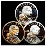 (3) Proof Sacajawea Dollars, 2006, 2007 & 2009 San Fran