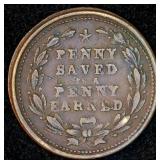 Rare Variety Civil War Token, Hero of Pea Ridge 1861-1865, F-180/430a "Penny Saved" Reverse