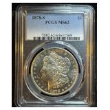 1878-S Morgan Silver Dollar, PCGS MS 62, Semi PL, Strong for the Grade