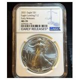 2021 T2 Silver Eagle NGC MS 70, Mint Fresh