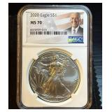 2020 Silver Eagle, Joe Biden Label, NGC MS 70, Mint Fresh