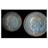 Netherlands Silver 1928 Dime & 1944 Quarter, Original Surfaces, XF+/AU
