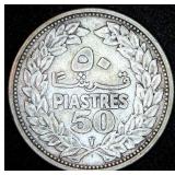 1952 Lebanon Silver 50 Qirshā / Piastres, Original Surfaces