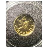 2013 CANADIAN HUMMINGBIRD HALF GRAM .9999 PURE GOLD IN AIRTITE