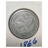 1866 US 3 CENT NICKEL