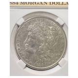 1884 US MORGAN SILVER DOLLAR SLABBED