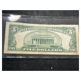 1934D US BLUE SEAL $5 SILVER CERTIFICATE