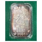1 TROY OZ .999 FINE SILVER 2001 SANTA BAR IN BOX