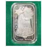 1 TROY OZ .999 FINE SILVER 2001 SANTA BAR IN BOX