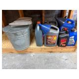 Mixed Lot: Motor Fluids, Funnels & Galvanized Buckets - content quantities unverified