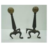 Pair of Vintage Cannonball Andirons (one foot is broken off)