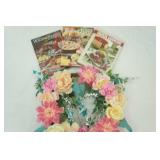 Cook Books (3ct) and Floral Wreath