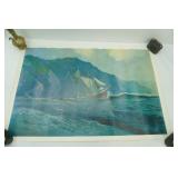 Vintage reproduction print "Clawing Off the Lee Shore" by Sydney Laurence 37"x 25"