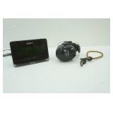 Sony Clock Radio, ear protection, safety earmuffs, bungee cord