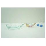 Pyrex Pie Plate, Weighted Glass Cordial Glasses / Shot Glasses, Vintage Mikasa Crystal Bowl / candy dish