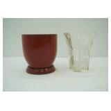 Clear Pressed Glass Vase & Terracotta Glazed Planter