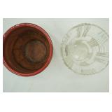 Clear Pressed Glass Vase & Terracotta Glazed Planter