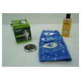 shower head, compact, hand towel, soap
