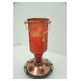 Vintage Red Glass Hummingbird Feeder 10" tall