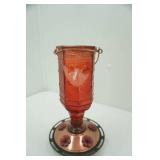 Vintage Red Glass Hummingbird Feeder 10" tall