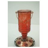 Vintage Red Glass Hummingbird Feeder 10" tall