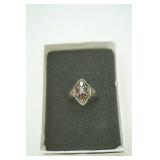 925 Sterling CNA Stamped Ring. vintage style marquise shaped cocktail ring