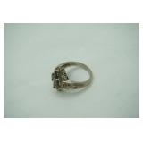 925 Sterling CNA Stamped Ring. vintage style marquise shaped cocktail ring