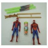 Spiderman Figurines, New Drumsticks, Jax Set and vintage wooden teddy bear puppet