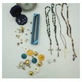 Cross Necklaces, Cubic Zirconia cross necklace and earring set, tennis bracelet, earring tree with earrings