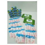 New Zest Bar Soap (20 bars); Aloe Wipes (2 packages of 48); Dental Floss Picks (37 packages of approx. 20+)