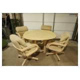 Mid Century Modern Glass Dining Room Table and Chairs Set 45" diameter